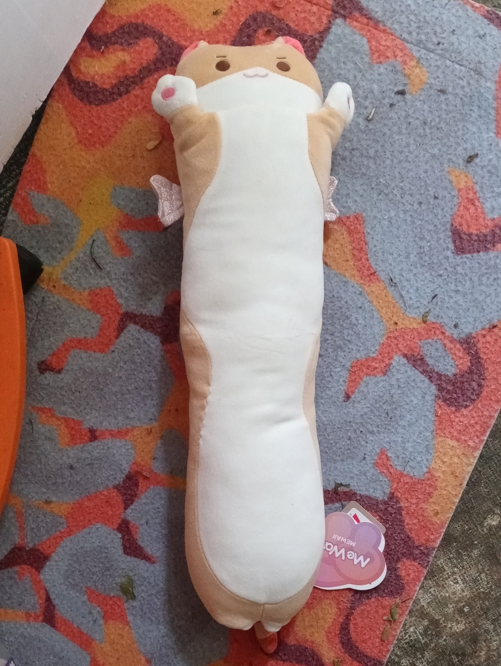 Long Plush Stuffed Animal Pillow - Cream & Tan